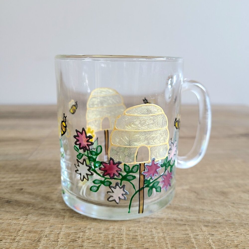 Made in France glass mug with bees design.